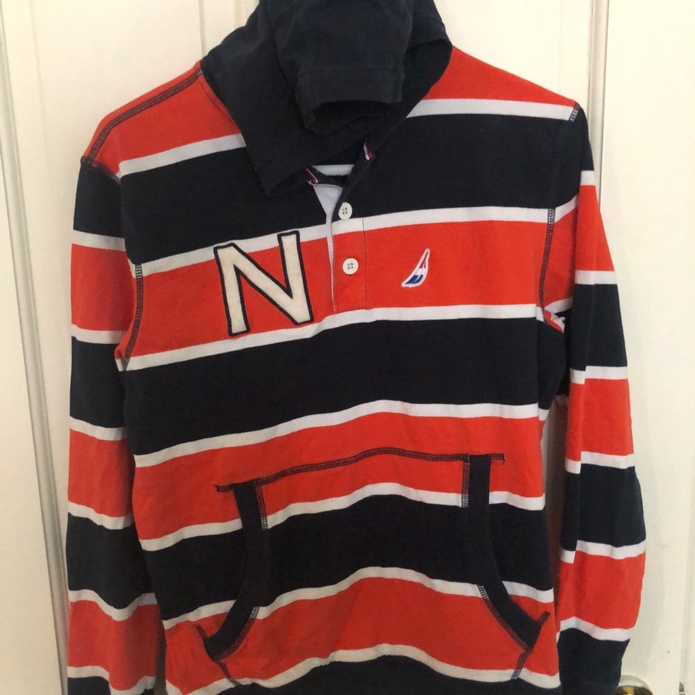 Náutica navy and orange men’s hoodie pullover